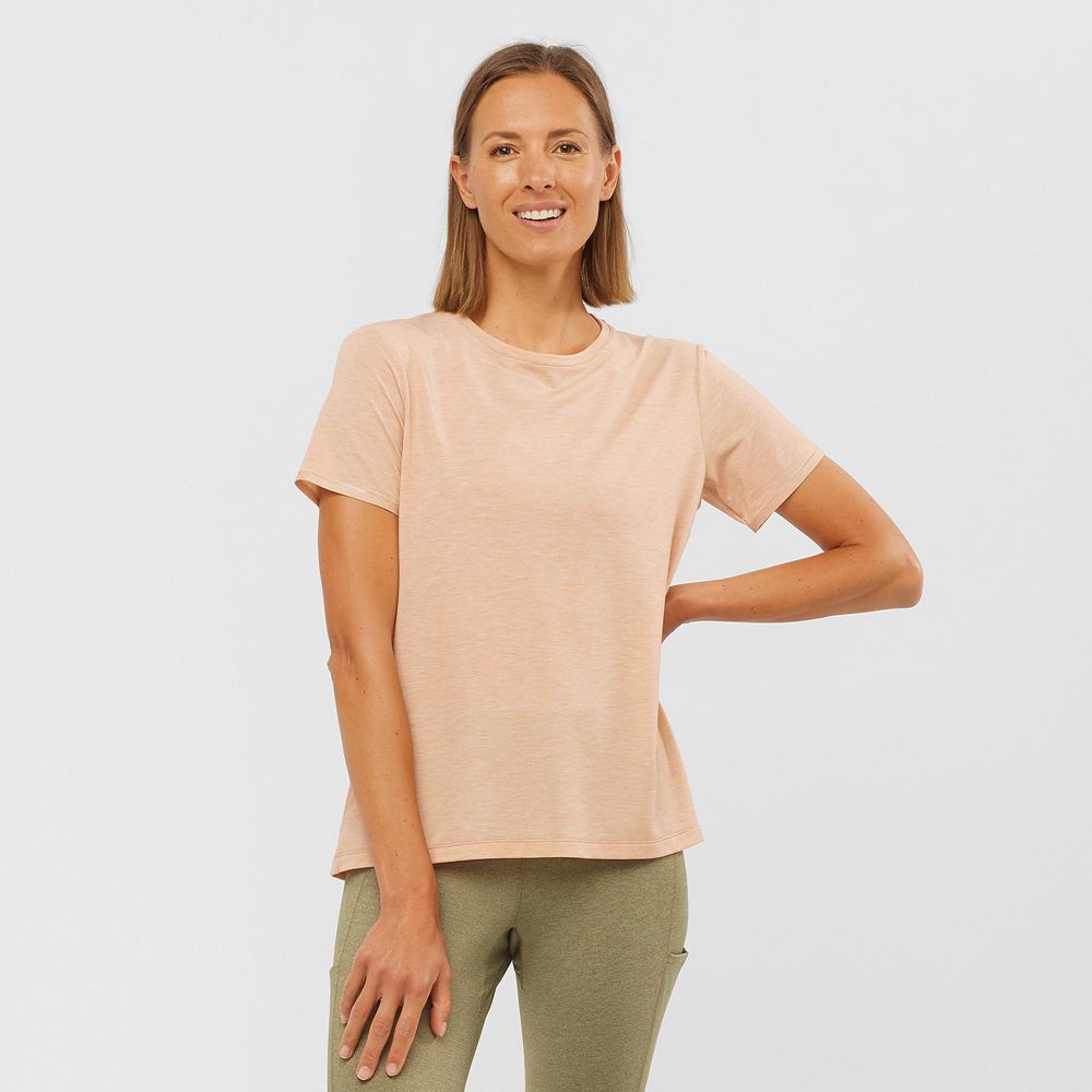 Salomon Singapore Womens T-shirts - ESSENTIAL TENCEL Beige | 56309-UWKS